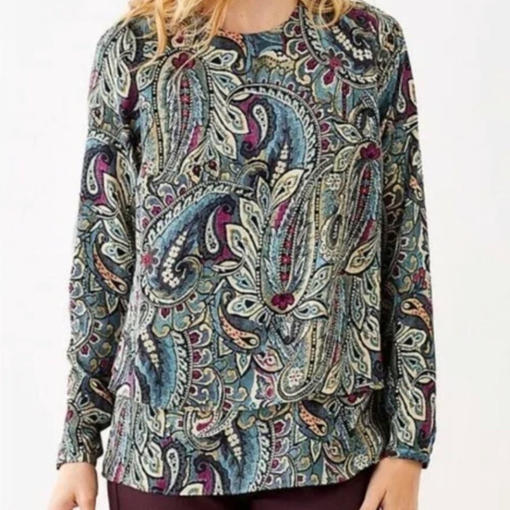 J. Jill Blouse Women's Size M Top Paisley Long Sleeve